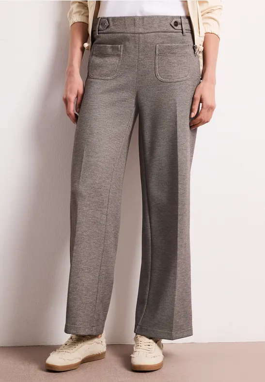 Street One Frauen Wide Leg Hose mit Knopfdetails in Braun, Gr: 36