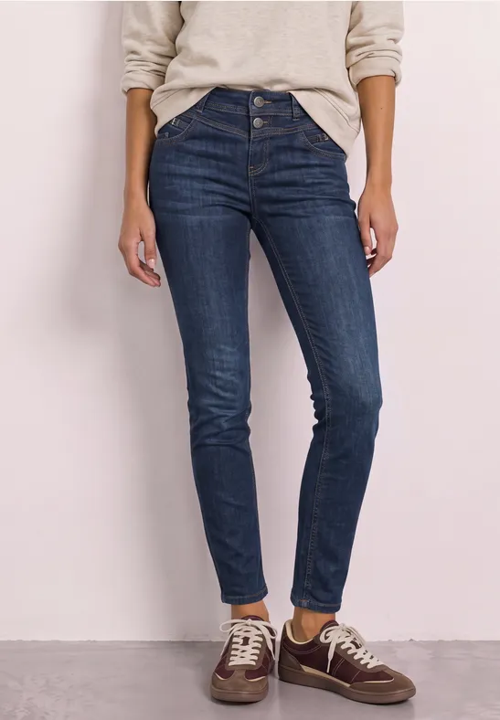 Mid Waist Slim Leg Jeans mit Dekodetail