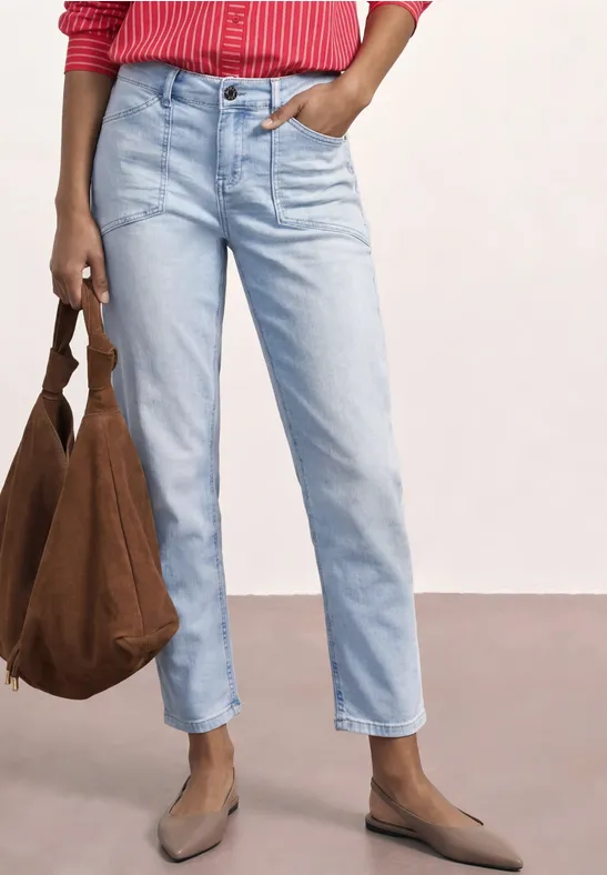Street One Frauen Mid Waist Jeans im Chino-Look in Blau, Gr: 31