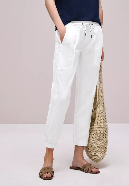 Street One Frauen Slim Leg Hose in leichter Qualität in Weiß, Gr: 38