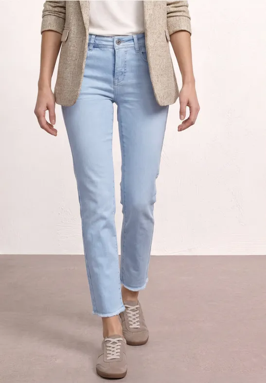 Street One Frauen Straight Leg Jeans mit fransigem Saum in Blau, Gr: 31