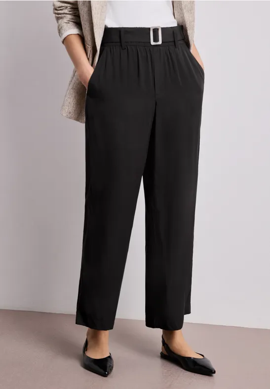Street One Frauen Wide Leg Hose mit Gürteldetail in Schwarz, Gr: 40
