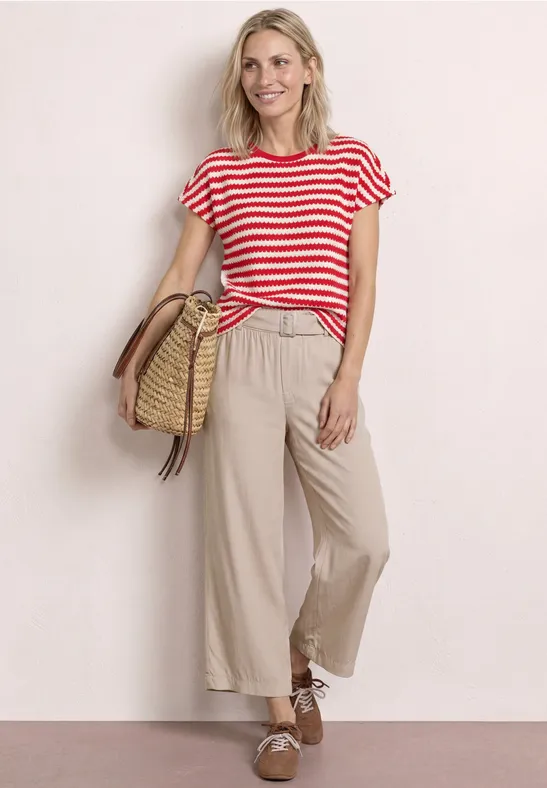 Street One Frauen Wide Leg Hose mit Gürteldetail in Beige, Gr: 32