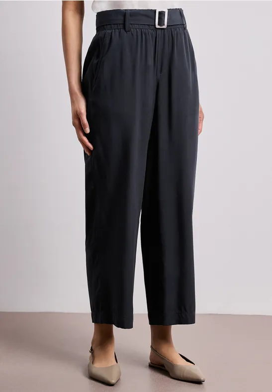 Street One Frauen Wide Leg Hose mit Gürteldetail in Grün, Gr: 32