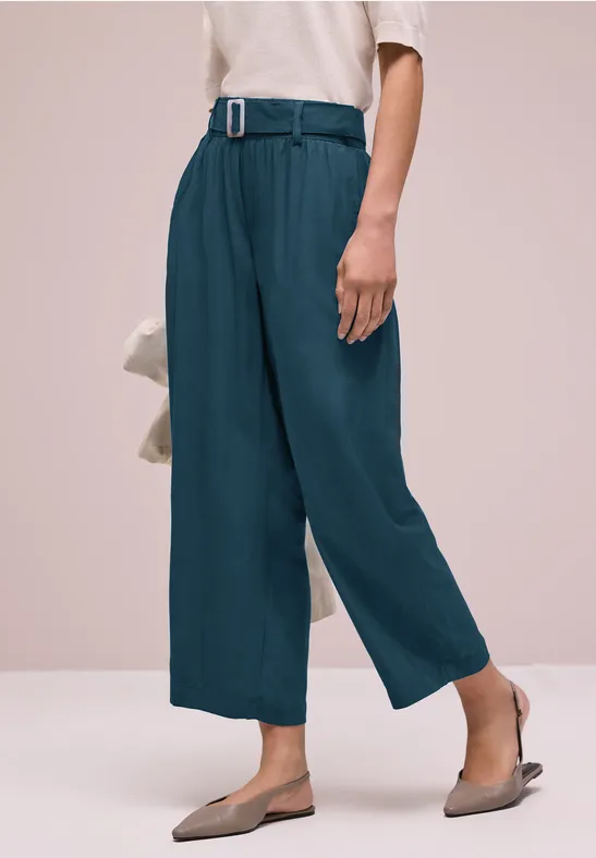 Wide Leg Hose mit Gürteldetail female Türkis