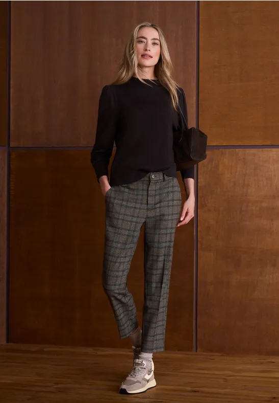 Chino met Mid Waist-taille en ruitpatroon in casual pasvorm