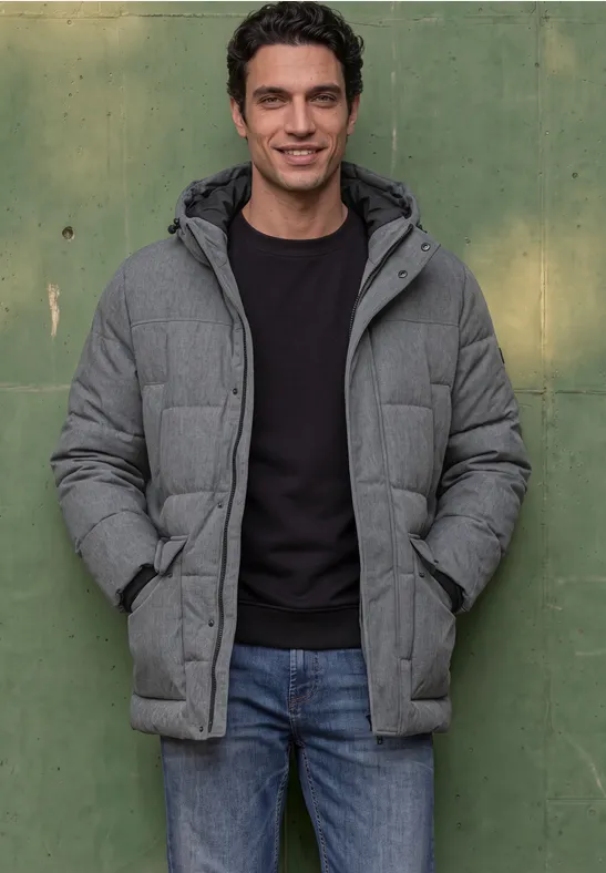 Puffer Jacke im Melange-Look mit Kapuze
