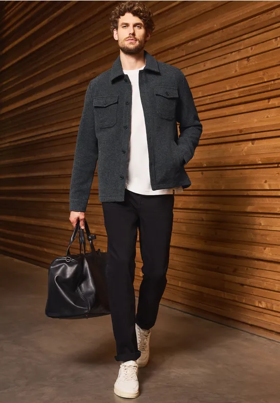 Thumbnail - Street One MEN Männer Overshirt mit Wollanteil in Grau, Gr: M