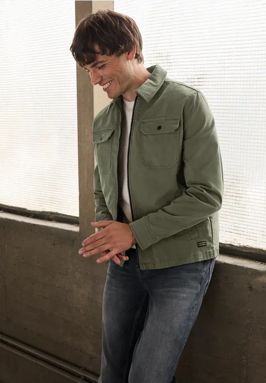 Thumbnail - Street One MEN Männer Overshirt im Washed-Look in Grün, Gr: M