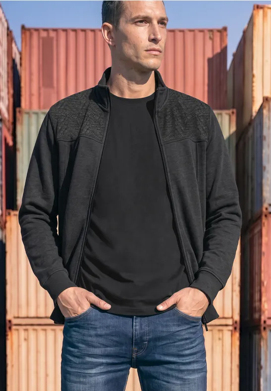 Sweatjacke mit 3D-Struktur und Stehkragen