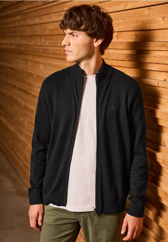 Thumbnail - Street One MEN Männer Basic Strickjacke mit Zipper in Schwarz, Gr: M