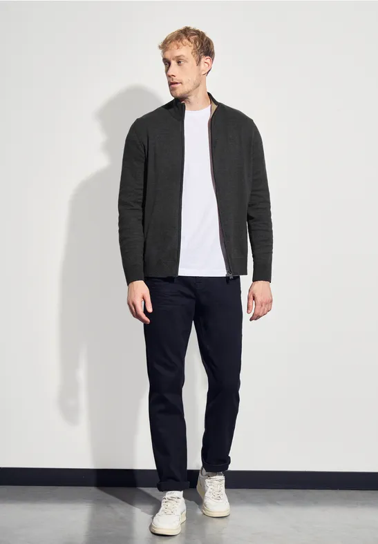 Thumbnail - Street One MEN Männer Basic Strickjacke mit Zipper in Grau, Gr: 3XL