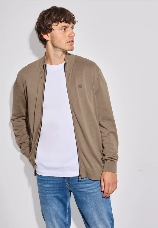 Thumbnail - Street One MEN Männer Basic Strickjacke mit Zipper in Braun, Gr: 3XL