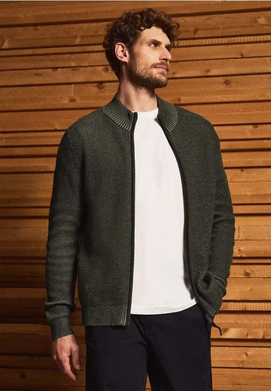 Thumbnail - Street One MEN Männer Strickjacke mit Zipper in Grün, Gr: S