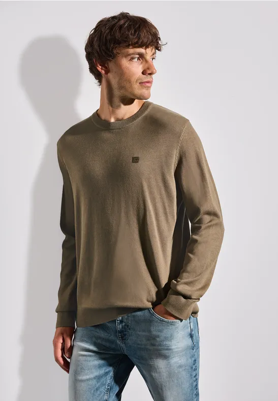 Thumbnail - Street One MEN Männer Basic Baumwoll Pullover in Braun, Gr: 3XL