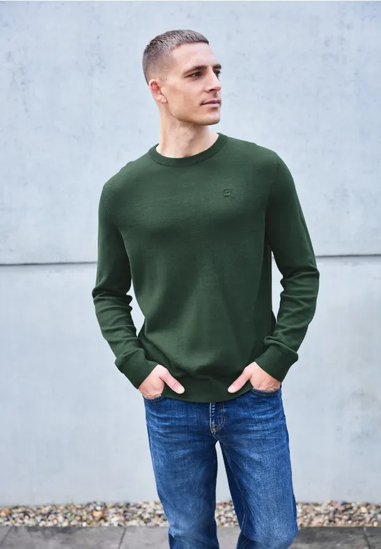 Thumbnail - Street One MEN Männer Basic Baumwoll Pullover in Grün, Gr: 3XL
