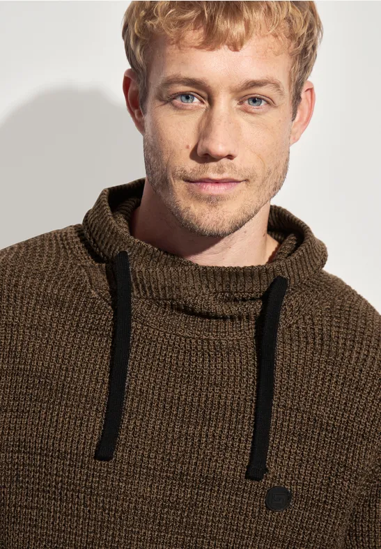 Thumbnail - Street One MEN Männer Two Tone Funnelneck Pullover in Braun, Gr: L