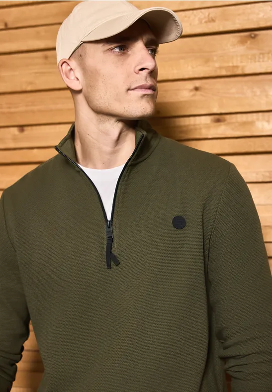 Thumbnail - Street One MEN Männer Strukturpullover mit Troyer in Grün, Gr: XL