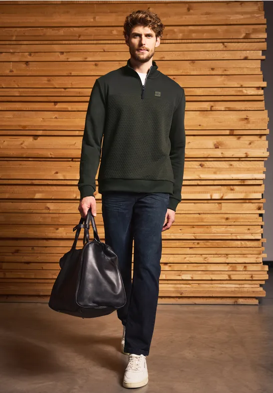 Thumbnail - Street One MEN Männer Troyer Strukturpullover in Grün, Gr: 3XL