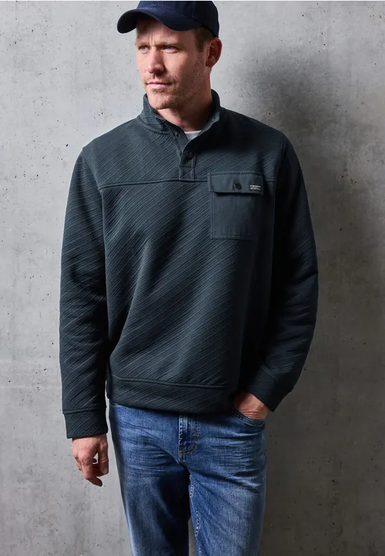 Thumbnail - Street One MEN Männer Strukturpullover mit Troyer in Blau, Gr: M