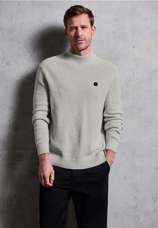 Thumbnail - Street One MEN Männer Pullover mit Stehkragen in Grau, Gr: L