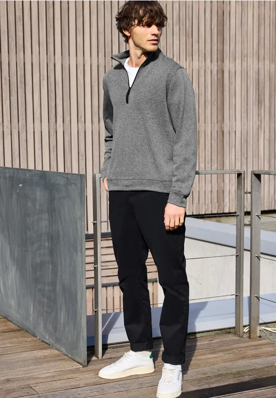 Thumbnail - Street One MEN Männer Piqué Troyer Sweatshirt in Grau, Gr: 3XL