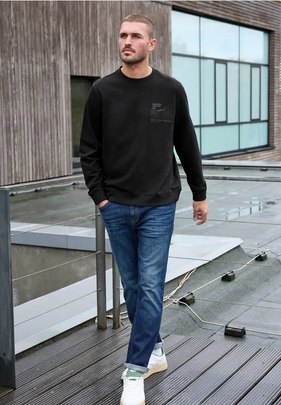 Thumbnail - Street One MEN Männer Sweatshirt mit Detailprint in Schwarz, Gr: 3XL