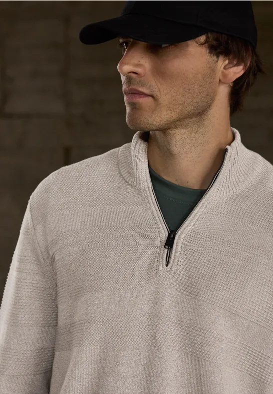 Thumbnail - Street One MEN Männer Strukturstreifen Pullover in Beige, Gr: XXL