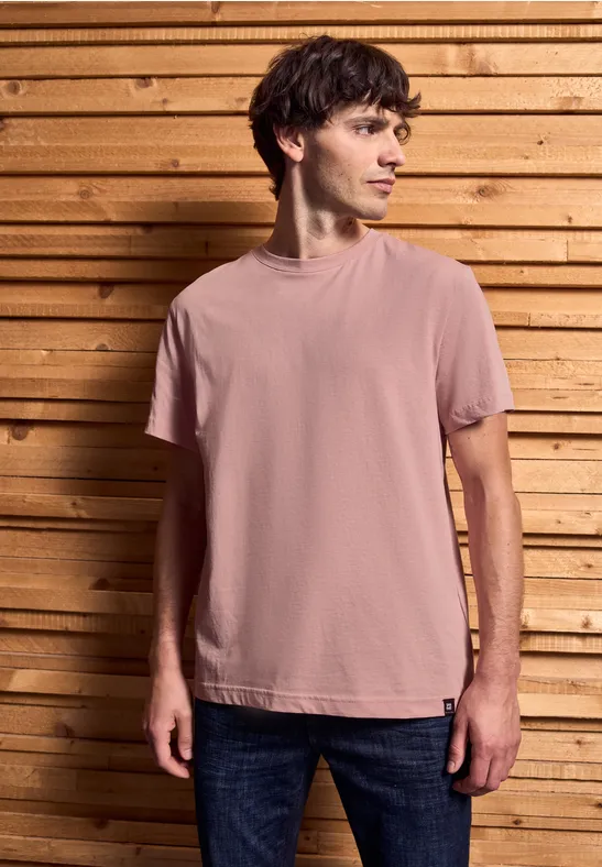Thumbnail - Street One MEN Männer Basic T-Shirt in Unifarbe in Rosa, Gr: L