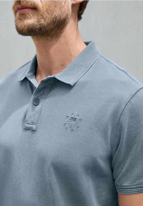 Thumbnail - Street One MEN Männer Garment dye Piquée Poloshirt in Blau, Gr: M