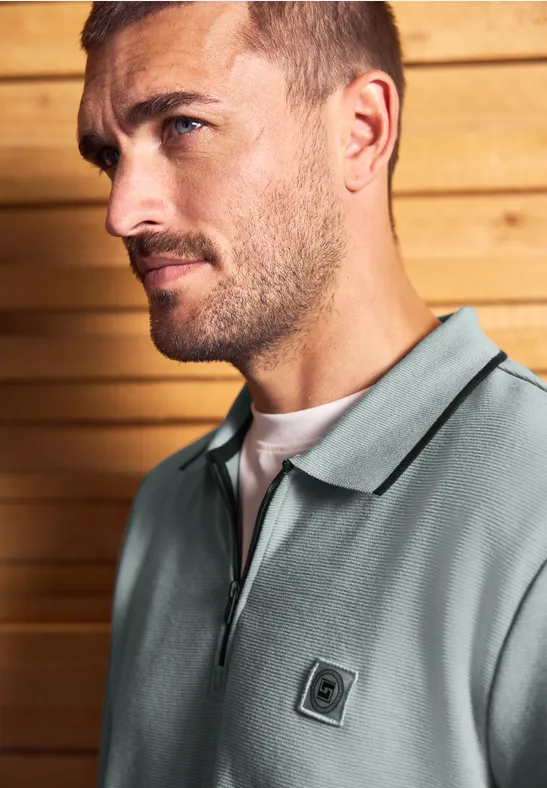 Thumbnail - Street One MEN Männer Ottoman Poloshirt mit Zipper in Grün, Gr: L