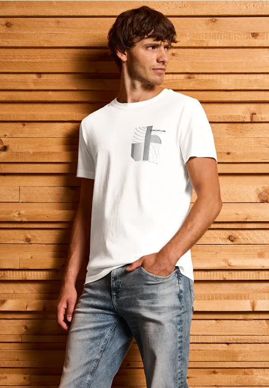 Thumbnail - Street One MEN Männer T-Shirt mit Print in Weiß, Gr: M