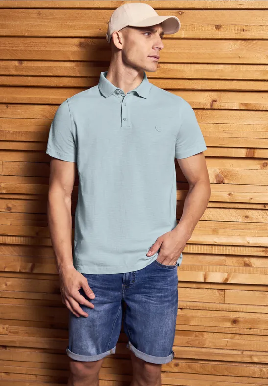 Thumbnail - Street One MEN Männer Slub Jersey Poloshirt in Blau, Gr: S