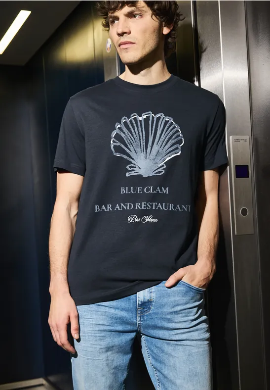 Thumbnail - Street One MEN Männer T-Shirt mit Muschel-Print in Blau, Gr: XL