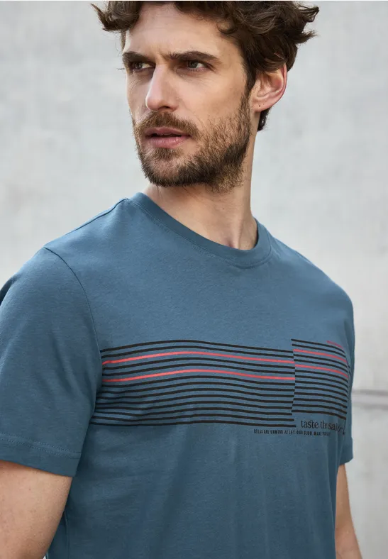 Thumbnail - Street One MEN Männer T-Shirt mit Chestprint in Blau, Gr: S