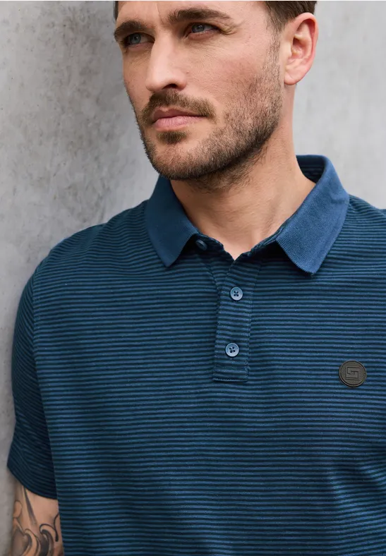 Thumbnail - Street One MEN Männer Gestreiftes Poloshirt in Blau, Gr: XL