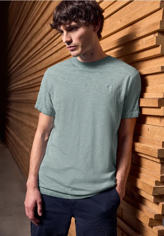 Thumbnail - Street One MEN Männer Slub T-Shirt in Washed-Optik in Grün, Gr: 3XL