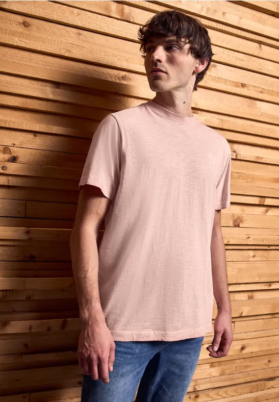 Thumbnail - Street One MEN Männer Slub T-Shirt in Washed-Optik in Rosa, Gr: L