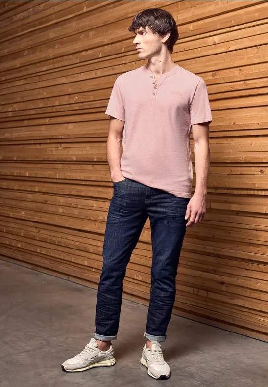 Thumbnail - Street One MEN Männer Melange Henley T-Shirt in Rosa, Gr: XXL