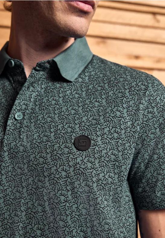 Thumbnail - Street One MEN Männer Jersey Poloshirt mit Print in Grün, Gr: S