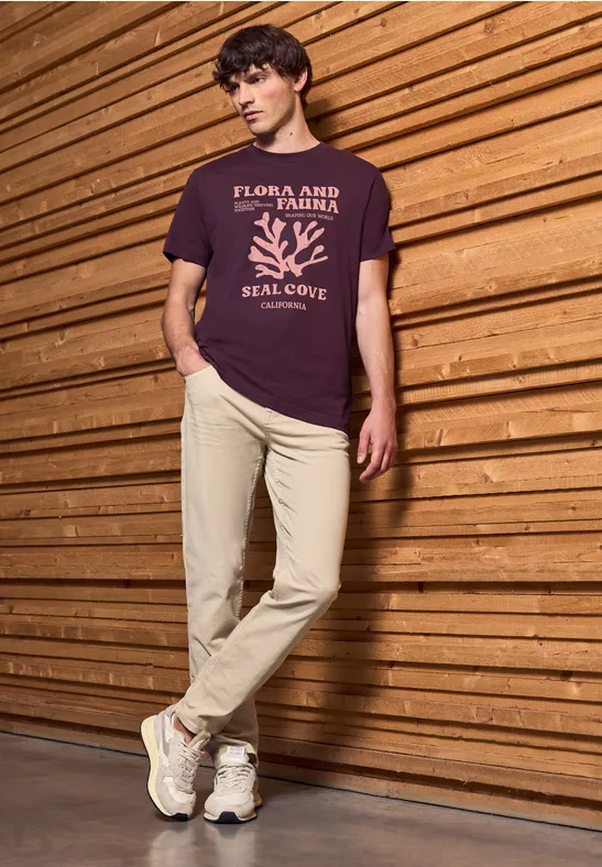 Thumbnail - Street One MEN Männer T-Shirt mit maritimem Print in Rot, Gr: 3XL