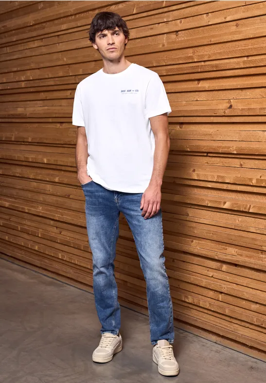 Thumbnail - Street One MEN Männer T-Shirt mit Wording Detail in Weiß, Gr: 3XL