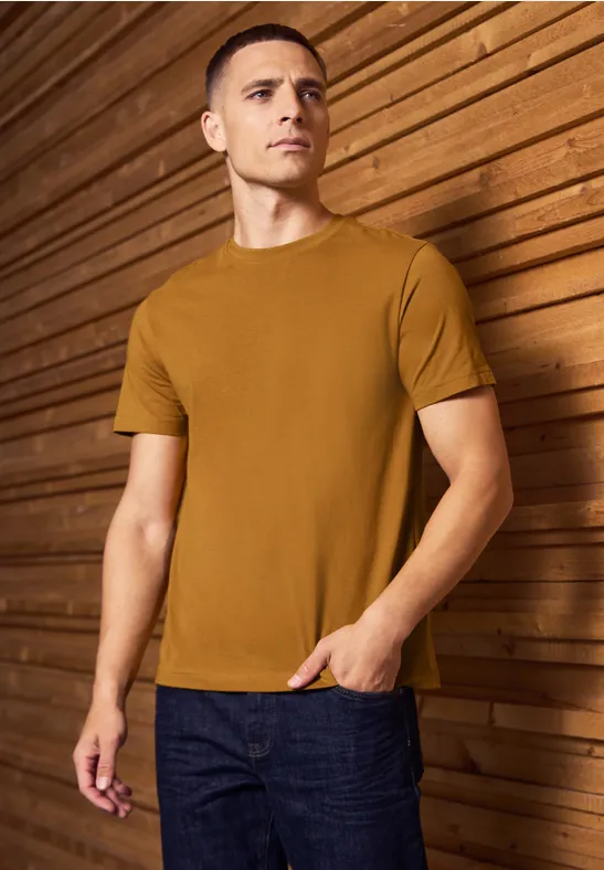 Thumbnail - Street One MEN Männer Basic T-Shirt aus reiner Baumwolle in Gelb, Gr: L