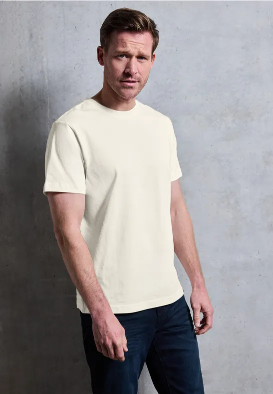 Thumbnail - Street One MEN Männer Basic T-Shirt in Unifarbe in Beige, Gr: M