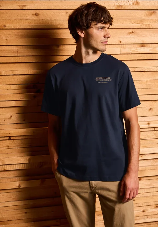 Thumbnail - Street One MEN Männer Basic Shirt mit Printdetail in Blau, Gr: 3XL