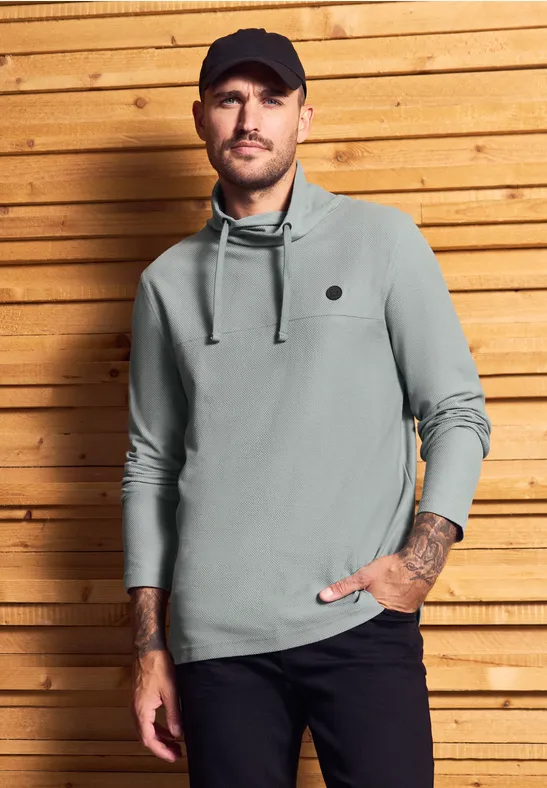 Thumbnail - Street One MEN Männer Funnelneck Strukturshirt in Grün, Gr: S