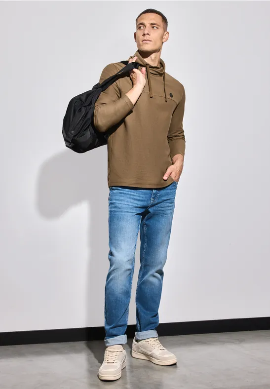 Street One Funnelneck Strukturshirt male Braun
