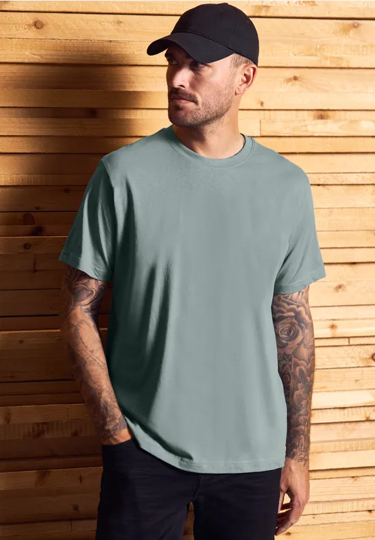 Thumbnail - Street One MEN Männer Basic T-Shirt in Unifarbe in Grün, Gr: S