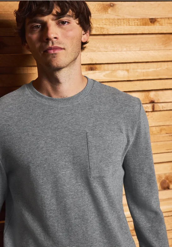 Thumbnail - Street One MEN Männer Ottoman Langarmshirt in Grau, Gr: L