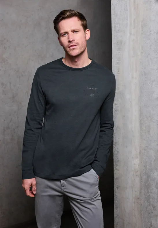 Thumbnail - Street One MEN Männer Softes Wording Langarmshirt in Blau, Gr: S